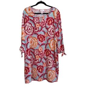 Stella Parker Beautiful Begonias Floral Shift Dress UPF 50 Pink Blue XL NWT